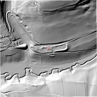 Shaded relief map of the ground around BA28QF, computed from Environment Agency LiDAR. The ground here sits at about 68 m above sea level and falls 93 m across the surrounding 800 m. Surface water reaching this point runs off ground lying to the north, 64.3 m higher.