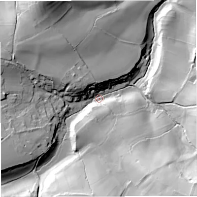 Shaded relief map of the ground around BA29EB, computed from Environment Agency LiDAR. The ground here sits at about 72 m above sea level and falls 68 m across the surrounding 800 m. Surface water reaching this point runs off ground lying to the south-east, 53.2 m higher.