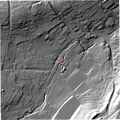 Shaded relief map of the ground around BA32JD, computed from Environment Agency LiDAR. The ground here sits at about 93 m above sea level and falls 48 m across the surrounding 800 m. Surface water reaching this point runs off ground lying to the north-west, 19.5 m higher.
