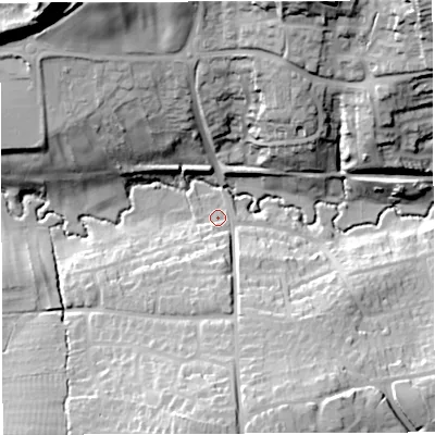 Shaded relief map of the ground around BA32SQ, computed from Environment Agency LiDAR. The ground here sits at about 88 m above sea level and falls 49 m across the surrounding 800 m. Surface water reaching this point runs off ground lying to the south, 23.9 m higher.