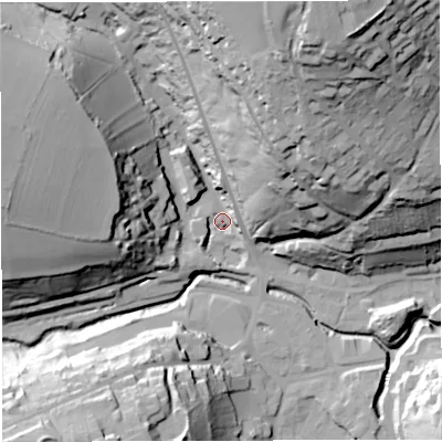 Shaded relief map of the ground around BA33AW, computed from Environment Agency LiDAR. The ground here sits at about 70 m above sea level and falls 74 m across the surrounding 800 m. Surface water reaching this point runs off ground lying to the north-north-east, 69.3 m higher.