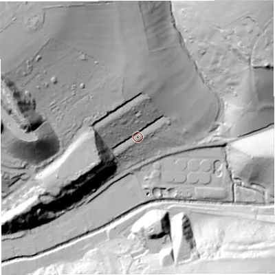Shaded relief map of the ground around BA33JP, computed from Environment Agency LiDAR. The ground here sits at about 81 m above sea level and falls 77 m across the surrounding 800 m. Surface water reaching this point runs off ground lying to the north-north-west, 25.2 m higher.
