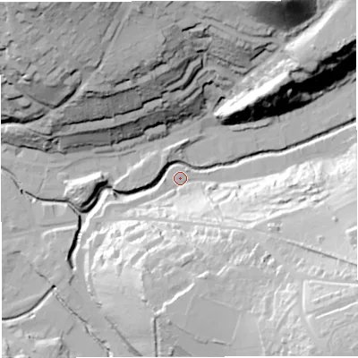Shaded relief map of the ground around BA33PB, computed from Environment Agency LiDAR. The ground here sits at about 66 m above sea level and falls 66 m across the surrounding 800 m. Surface water reaching this point runs off ground lying to the south-east, 35.6 m higher.