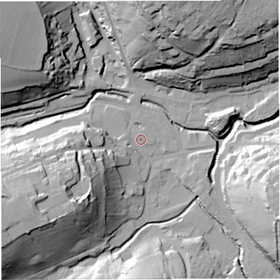Shaded relief map of the ground around BA33PL, computed from Environment Agency LiDAR. The ground here sits at about 70 m above sea level and falls 49 m across the surrounding 800 m. Surface water reaching this point runs off ground lying to the west-south-west, 32.6 m higher.