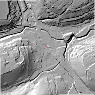 Shaded relief map of the ground around BA33QF, computed from Environment Agency LiDAR. The ground here sits at about 68 m above sea level and falls 46 m across the surrounding 800 m. Surface water reaching this point runs off ground lying to the east-south-east, 38.4 m higher.