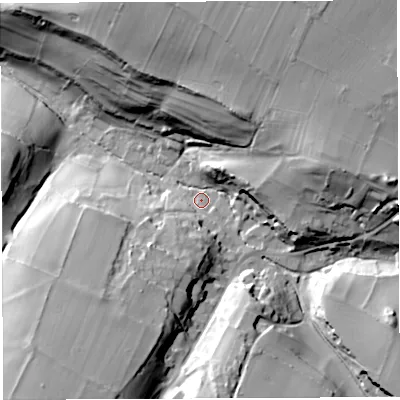 Shaded relief map of the ground around BA34GP, computed from Environment Agency LiDAR. The ground here sits at about 137 m above sea level and falls 44 m across the surrounding 800 m. Surface water reaching this point runs off ground lying to the south-west, 35.1 m higher.