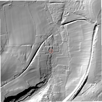 Shaded relief map of the ground around BA34HB, computed from Environment Agency LiDAR. The ground here sits at about 137 m above sea level and falls 55 m across the surrounding 800 m. Surface water reaching this point runs off ground lying to the south-west, 13.0 m higher.