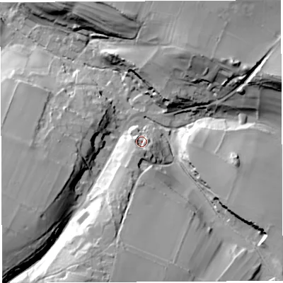 Shaded relief map of the ground around BA34NF, computed from Environment Agency LiDAR. The ground here sits at about 147 m above sea level and falls 42 m across the surrounding 800 m. Surface water reaching this point runs off ground lying to the south-south-west, 9.1 m higher.