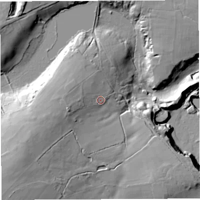 Shaded relief map of the ground around BA34SE, computed from Environment Agency LiDAR. The ground here sits at about 217 m above sea level and falls 48 m across the surrounding 800 m. Surface water reaching this point runs off ground lying to the west, 10.4 m higher.