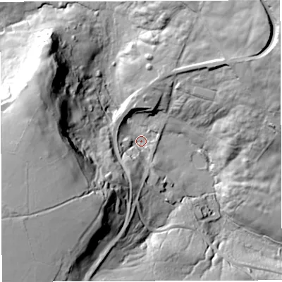 Shaded relief map of the ground around BA35AA, computed from Environment Agency LiDAR. The ground here sits at about 149 m above sea level and falls 67 m across the surrounding 800 m. Surface water reaching this point runs off ground lying to the south-south-west, 20.7 m higher.