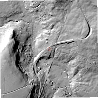Shaded relief map of the ground around BA35AB, computed from Environment Agency LiDAR. The ground here sits at about 161 m above sea level and falls 75 m across the surrounding 800 m. Surface water reaching this point runs off ground lying to the north-north-east, 4.0 m higher.