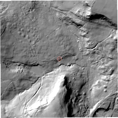 Shaded relief map of the ground around BA35HB, computed from Environment Agency LiDAR. The ground here sits at about 159 m above sea level and falls 73 m across the surrounding 800 m. Surface water reaching this point runs off ground lying to the west-north-west, 9.7 m higher.