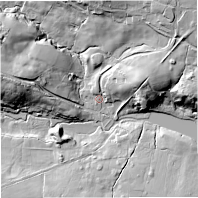 Shaded relief map of the ground around BA35RJ, computed from Environment Agency LiDAR. The ground here sits at about 105 m above sea level and falls 37 m across the surrounding 800 m. Surface water reaching this point runs off ground lying to the north-east, 30.2 m higher.