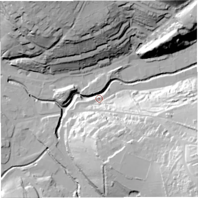Shaded relief map of the ground around BA35SF, computed from Environment Agency LiDAR. The ground here sits at about 70 m above sea level and falls 64 m across the surrounding 800 m. Surface water reaching this point runs off ground lying to the south-east, 63.1 m higher.