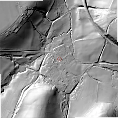 Shaded relief map of the ground around BA35TD, computed from Environment Agency LiDAR. The ground here sits at about 88 m above sea level and falls 48 m across the surrounding 800 m. Surface water reaching this point runs off ground lying to the south-south-west, 9.0 m higher.