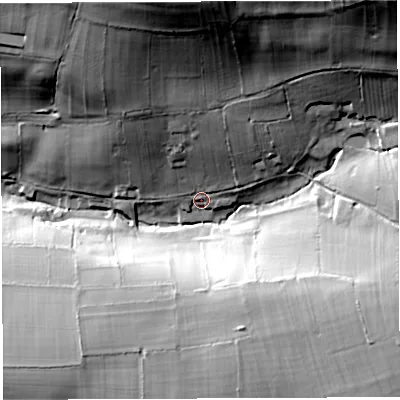 Shaded relief map of the ground around BA44NX, computed from Environment Agency LiDAR. The ground here sits at about 84 m above sea level and falls 55 m across the surrounding 800 m. Surface water reaching this point runs off ground lying to the north, 38.9 m higher.