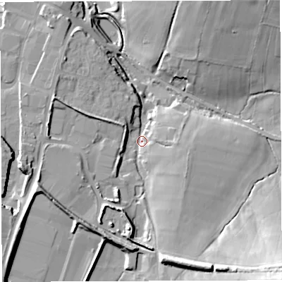 Shaded relief map of the ground around BA44PP, computed from Environment Agency LiDAR. The ground here sits at about 152 m above sea level and falls 35 m across the surrounding 800 m. Surface water reaching this point runs off ground lying to the south-south-east, 17.5 m higher.