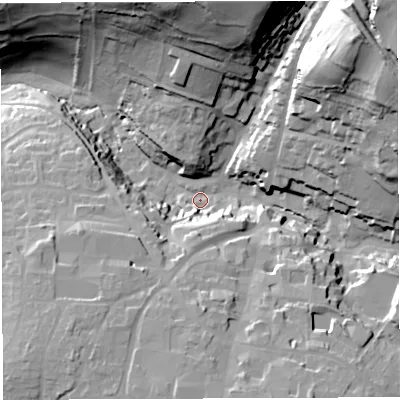 Shaded relief map of the ground around BA45HP, computed from Environment Agency LiDAR. The ground here sits at about 119 m above sea level and falls 63 m across the surrounding 800 m. Surface water reaching this point runs off ground lying to the north-east, 51.5 m higher.