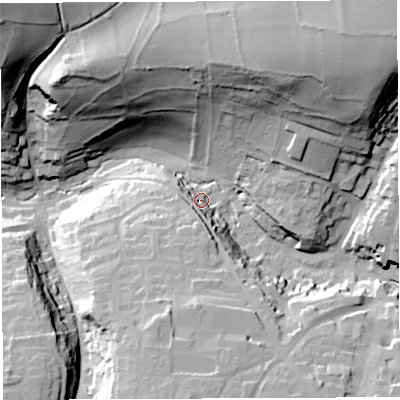 Shaded relief map of the ground around BA45HU, computed from Environment Agency LiDAR. The ground here sits at about 117 m above sea level and falls 67 m across the surrounding 800 m. Surface water reaching this point runs off ground lying to the south, 18.1 m higher.