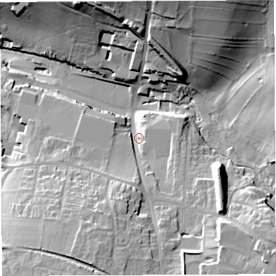 Shaded relief map of the ground around BA45NA, computed from Environment Agency LiDAR. The ground here sits at about 138 m above sea level and falls 37 m across the surrounding 800 m. Surface water reaching this point runs off ground lying to the south-south-west, 19.4 m higher.