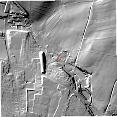 Shaded relief map of the ground around BA45QD, computed from Environment Agency LiDAR. The ground here sits at about 141 m above sea level and falls 44 m across the surrounding 800 m. Surface water reaching this point runs off ground lying to the east-north-east, 31.0 m higher.