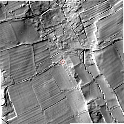 Shaded relief map of the ground around BA46DX, computed from Environment Agency LiDAR. The ground here sits at about 86 m above sea level and falls 28 m across the surrounding 800 m. Surface water reaching this point runs off ground lying to the north-west, 14.2 m higher.