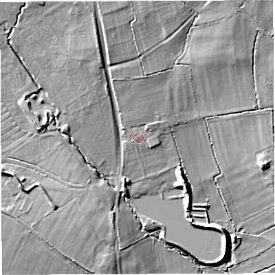 Shaded relief map of the ground around BA46QW, computed from Environment Agency LiDAR. The ground here sits at about 83 m above sea level and falls 22 m across the surrounding 800 m. Surface water reaching this point runs off ground lying to the north, 4.0 m higher.