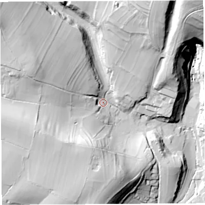 Shaded relief map of the ground around BA51AY, computed from Environment Agency LiDAR. The ground here sits at about 67 m above sea level and falls 96 m across the surrounding 800 m. Surface water reaching this point runs off ground lying to the north-north-east, 67.6 m higher.