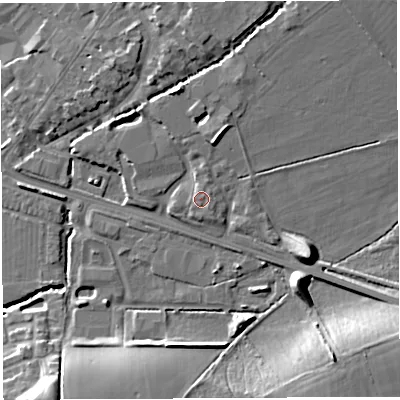 Shaded relief map of the ground around BA51FJ, computed from Environment Agency LiDAR. The ground here sits at about 37 m above sea level and falls 17 m across the surrounding 800 m. Surface water reaching this point runs off ground lying to the south-east, 0.9 m higher.