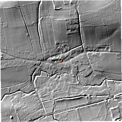 Shaded relief map of the ground around BA51JZ, computed from Environment Agency LiDAR. The ground here sits at about 23 m above sea level and falls 31 m across the surrounding 800 m. Surface water reaching this point runs off ground lying to the north-east, 25.5 m higher.