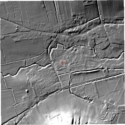 Shaded relief map of the ground around BA51LF, computed from Environment Agency LiDAR. The ground here sits at about 21 m above sea level and falls 36 m across the surrounding 800 m. Surface water reaching this point runs off ground lying to the east-south-east, 1.2 m higher.