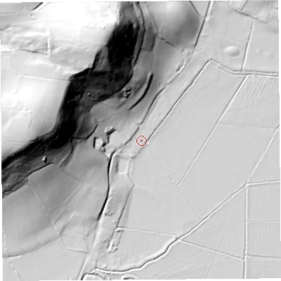 Shaded relief map of the ground around BA51NN, computed from Environment Agency LiDAR. The ground here sits at about 8 m above sea level and falls 80 m across the surrounding 800 m. Surface water reaching this point runs off ground lying to the north-north-west, 80.0 m higher.