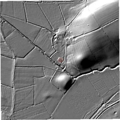 Shaded relief map of the ground around BA51NP, computed from Environment Agency LiDAR. The ground here sits at about 10 m above sea level and falls 19 m across the surrounding 800 m. Surface water reaching this point runs off ground lying to the east-north-east, 11.2 m higher.