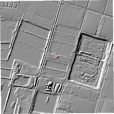 Shaded relief map of the ground around BA51PT, computed from Environment Agency LiDAR. The ground here sits at about 3 m above sea level and falls 11 m across the surrounding 800 m. Surface water reaching this point runs off ground lying to the north-west, 4.9 m higher.