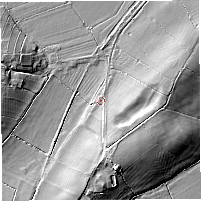 Shaded relief map of the ground around BA51RW, computed from Environment Agency LiDAR. The ground here sits at about 11 m above sea level and falls 15 m across the surrounding 800 m. Surface water reaching this point runs off ground lying to the east-south-east, 5.6 m higher.