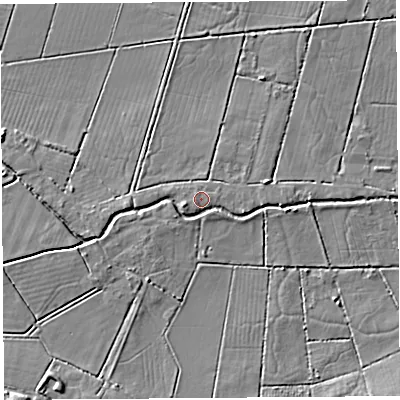 Shaded relief map of the ground around BA51RZ, computed from Environment Agency LiDAR. The ground here sits at about 5 m above sea level and falls 5 m across the surrounding 800 m. Surface water reaching this point runs off ground lying to the east, 2.2 m higher.