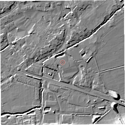 Shaded relief map of the ground around BA51SQ, computed from Environment Agency LiDAR. The ground here sits at about 36 m above sea level and falls 19 m across the surrounding 800 m. The ground contributing surface water to this point lies to the north.