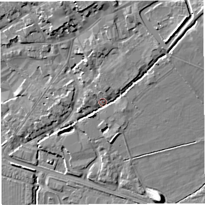 Shaded relief map of the ground around BA51UN, computed from Environment Agency LiDAR. The ground here sits at about 38 m above sea level and falls 17 m across the surrounding 800 m. Surface water reaching this point runs off ground lying to the north-east, 11.1 m higher.