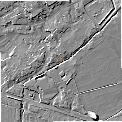 Shaded relief map of the ground around BA51UW, computed from Environment Agency LiDAR. The ground here sits at about 38 m above sea level and falls 17 m across the surrounding 800 m. Surface water reaching this point runs off ground lying to the north-east, 10.8 m higher.