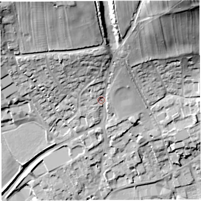 Shaded relief map of the ground around BA52LE, computed from Environment Agency LiDAR. The ground here sits at about 59 m above sea level and falls 57 m across the surrounding 800 m. Surface water reaching this point runs off ground lying to the north-north-east, 36.4 m higher.