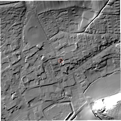 Shaded relief map of the ground around BA52SZ, computed from Environment Agency LiDAR. The ground here sits at about 55 m above sea level and falls 47 m across the surrounding 800 m. Surface water reaching this point runs off ground lying to the north-east, 6.7 m higher.