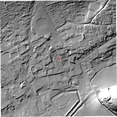 Shaded relief map of the ground around BA52UH, computed from Environment Agency LiDAR. The ground here sits at about 51 m above sea level and falls 45 m across the surrounding 800 m. Surface water reaching this point runs off ground lying to the north-east, 27.5 m higher.
