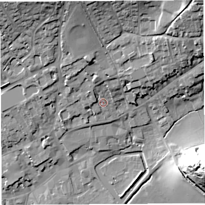 Shaded relief map of the ground around BA52UJ, computed from Environment Agency LiDAR. The ground here sits at about 51 m above sea level and falls 44 m across the surrounding 800 m. Surface water reaching this point runs off ground lying to the north-north-west, 17.3 m higher.