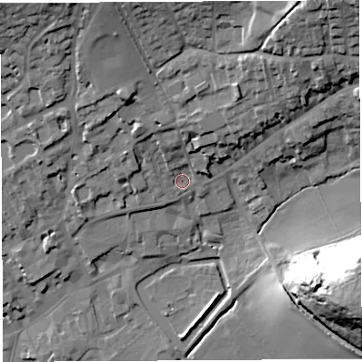 Shaded relief map of the ground around BA52UN, computed from Environment Agency LiDAR. The ground here sits at about 49 m above sea level and falls 48 m across the surrounding 800 m. Surface water reaching this point runs off ground lying to the north-east, 25.6 m higher.
