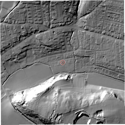Shaded relief map of the ground around BA52XU, computed from Environment Agency LiDAR. The ground here sits at about 55 m above sea level and falls 50 m across the surrounding 800 m. Surface water reaching this point runs off ground lying to the north-east, 40.8 m higher.
