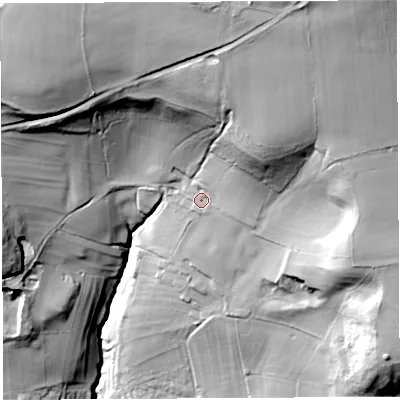 Shaded relief map of the ground around BA53AB, computed from Environment Agency LiDAR. The ground here sits at about 128 m above sea level and falls 99 m across the surrounding 800 m. Surface water reaching this point runs off ground lying to the north-north-east, 51.7 m higher.
