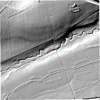 Shaded relief map of the ground around BA53FN, computed from Environment Agency LiDAR. The ground here sits at about 28 m above sea level and falls 27 m across the surrounding 800 m. Surface water reaching this point runs off ground lying to the north-north-east, 24.3 m higher.