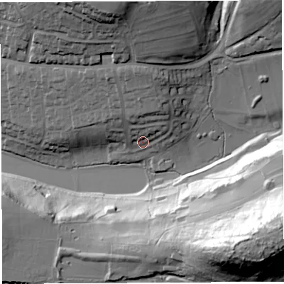 Shaded relief map of the ground around BA53LT, computed from Environment Agency LiDAR. The ground here sits at about 69 m above sea level and falls 75 m across the surrounding 800 m. Surface water reaching this point runs off ground lying to the north-north-east, 12.0 m higher.