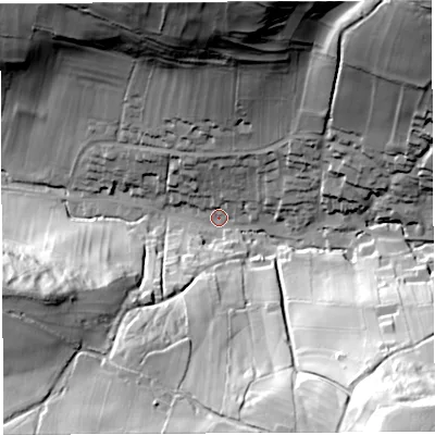 Shaded relief map of the ground around BA53QH, computed from Environment Agency LiDAR. The ground here sits at about 67 m above sea level and falls 82 m across the surrounding 800 m. Surface water reaching this point runs off ground lying to the south-east, 76.2 m higher.
