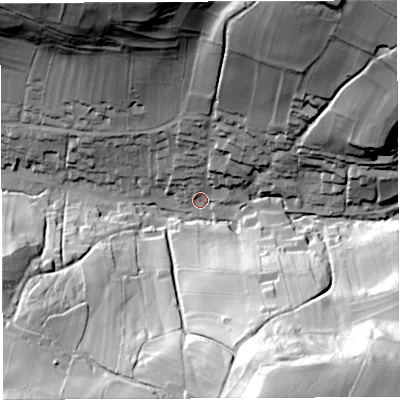Shaded relief map of the ground around BA53QJ, computed from Environment Agency LiDAR. The ground here sits at about 69 m above sea level and falls 81 m across the surrounding 800 m. Surface water reaching this point runs off ground lying to the north-north-east, 66.0 m higher.